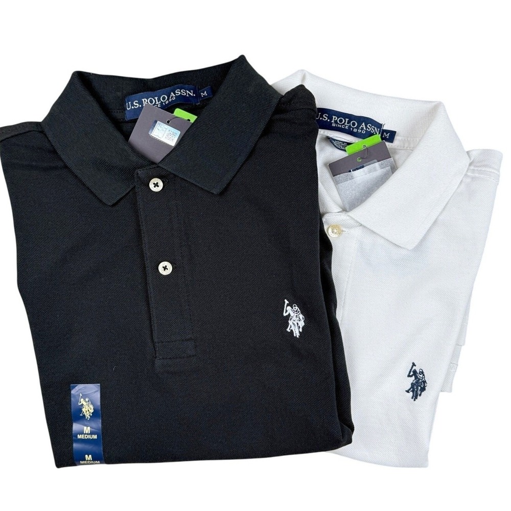 US Polo Assn Mens 2 Pack Polo Shirts Black White Short Sleeve Pique Size M NWT